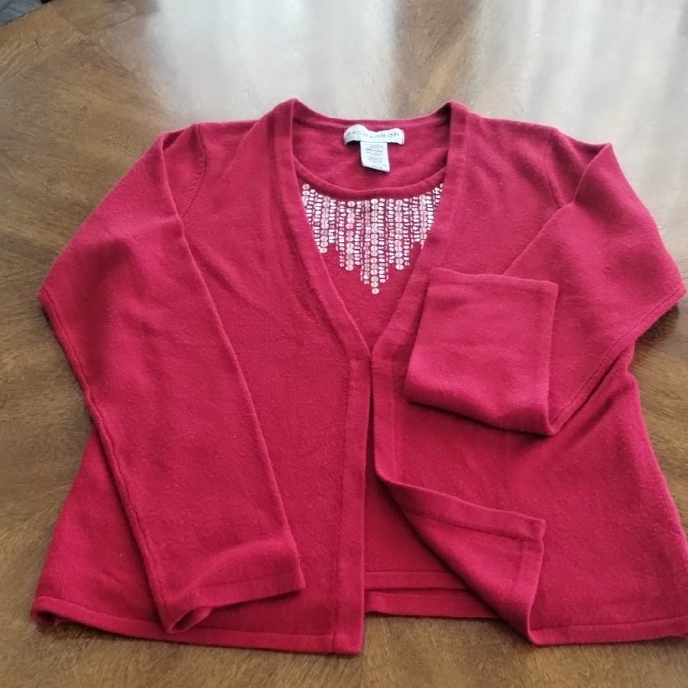 Sag Harbor Small Red Sweater Sparkles Holiday Festive Elegant Party Retro Clasic